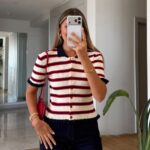 Striped Short Sleeve Button Cardigan
