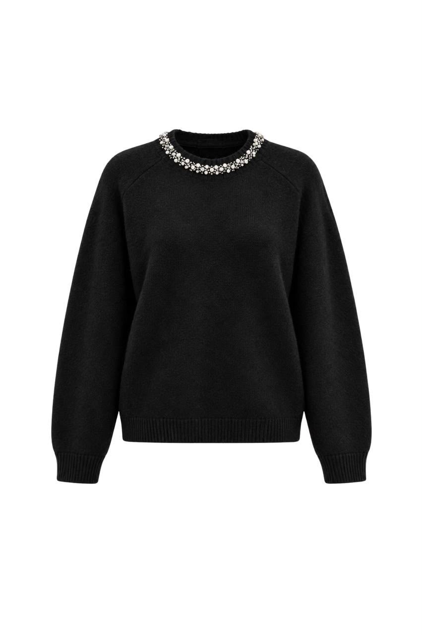 0b9a237d-421f-4576-8088-cfca5665ac8d Black Sweater With Embellished Collar - Image 1