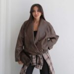 Brown Faux Leather Oversized Jacket