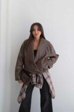 Brown Faux Leather Oversized Jacket
