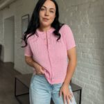Pink Cable Knit Button Up Top