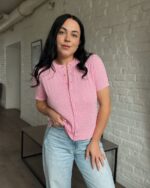 Pink Cable Knit Button Up Top