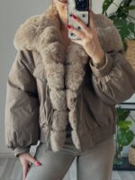 Brown Faux Fur Collar Bomber Jacket - Image 3