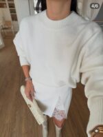 White Crew Neck Knit Sweater - Image 2