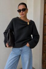 Black Long Sleeve Sweater With Gold Pin - Image 2