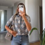 Gray Argyle Knit Polo Top