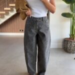 Gray Leopard Print Wide Leg Jeans