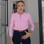 Pink Cable Knit Button Up Top