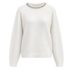 White Sweater With Embellished Collar
