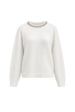 White Sweater With Embellished Collar