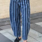 Blue Striped Wide Leg Denim Jeans