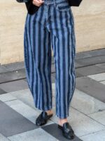 Blue Striped Wide Leg Denim Jeans