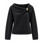 Black Long Sleeve Sweater With Gold Pin