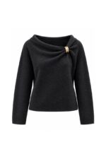 Black Long Sleeve Sweater With Gold Pin