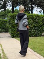 Black Wide Leg Pants With Grey Jacket Set - Image 2