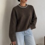 Brown Wool Sweater With Crystal Collar