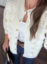 Cream Lace Knit Button Cardigan - Image 2