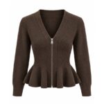 Brown Peplum Zip Front Top