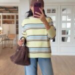 Yellow Blue Striped Knit Sweater