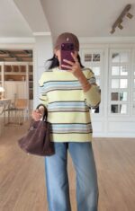 Yellow Blue Striped Knit Sweater