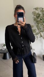 Black Lace Button-Up Cardigan - Image 2