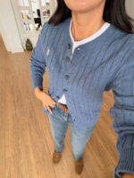 Blue Cable Knit Cardigan Sweater - Image 2