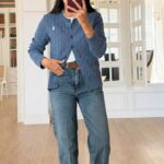 Blue Cable Knit Cardigan Sweater