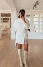 White Crew Neck Knit Sweater - Image 3