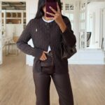 Brown Cable Knit Cardigan Sweater