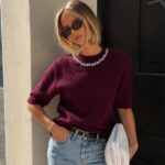 Burgundy Short Sleeve Knit Sweater