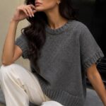 Grey Short Sleeve Knit Sweater