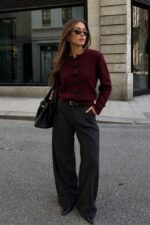 Burgundy Toggle Front Knit Cardigan - Image 2
