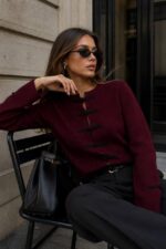 Burgundy Toggle Front Knit Cardigan