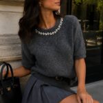 Embellished Charcoal Short Sleeve Top