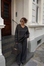 Oversized Grey Windowpane Knit Sweater - Image 2