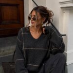 Oversized Grey Windowpane Knit Sweater