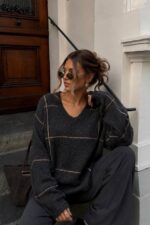 Oversized Grey Windowpane Knit Sweater