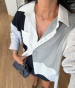 Oversized Colorblock Button Up Shirt - Image 3