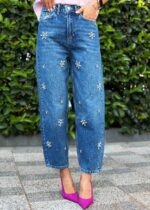 Blue Straight Leg Embellished Jeans - Image 3
