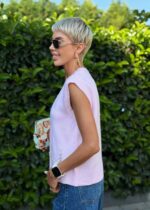 Pink Sleeveless Knit Top With Rhinestones - Image 2