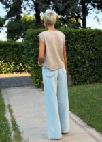 Light Blue Floral Embroidered Wide Leg Jeans - Image 2