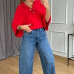 High Waist Wide Leg Blue Jeans