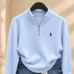 Blue Quarter Zip Knit Sweater
