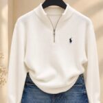 White Quarter Zip Knit Sweater