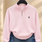 Pink Quarter Zip Knit Sweater