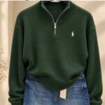 Dark Green Quarter Zip Knit Sweater