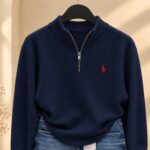 Navy Blue Quarter Zip Knit Sweater