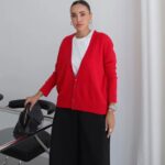Red Button Up V-Neck Cardigan