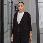 Black Button Up V-Neck Cardigan