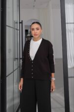 Black Button Up V-Neck Cardigan